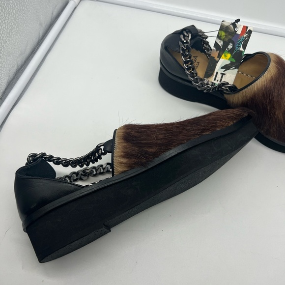 NWT TOGA PULLA Pony Hair Brown Cream Leather Chain Platform Loafer Flat Shoes 39 - Picture 15 of 17
